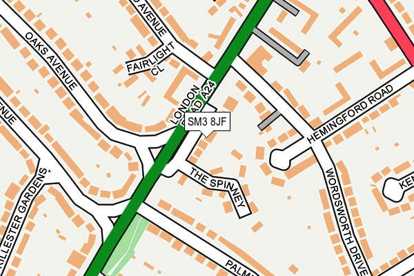 SM3 8JF map - OS OpenMap – Local (Ordnance Survey)
