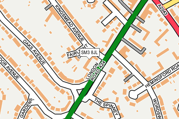 SM3 8JL map - OS OpenMap – Local (Ordnance Survey)