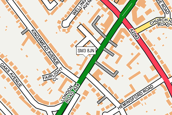 SM3 8JN map - OS OpenMap – Local (Ordnance Survey)