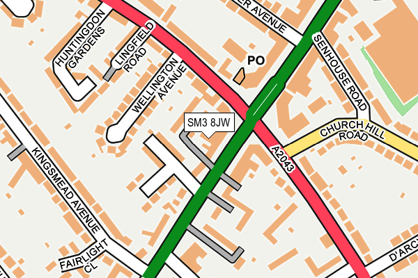 SM3 8JW map - OS OpenMap – Local (Ordnance Survey)