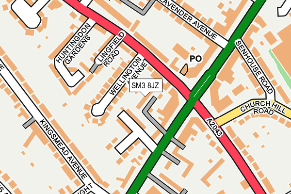 SM3 8JZ map - OS OpenMap – Local (Ordnance Survey)