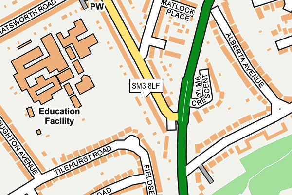 SM3 8LF map - OS OpenMap – Local (Ordnance Survey)