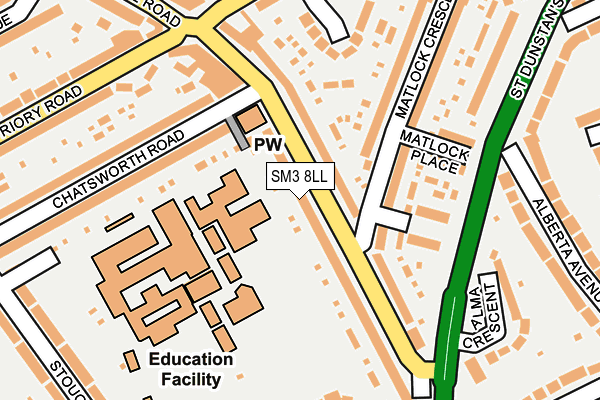 SM3 8LL map - OS OpenMap – Local (Ordnance Survey)