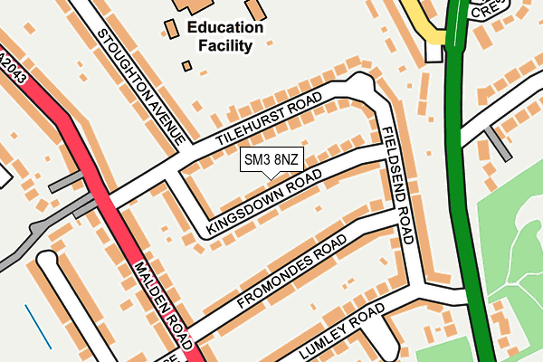 SM3 8NZ map - OS OpenMap – Local (Ordnance Survey)