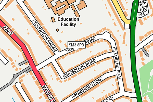 SM3 8PB map - OS OpenMap – Local (Ordnance Survey)