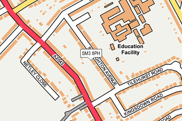 SM3 8PH map - OS OpenMap – Local (Ordnance Survey)