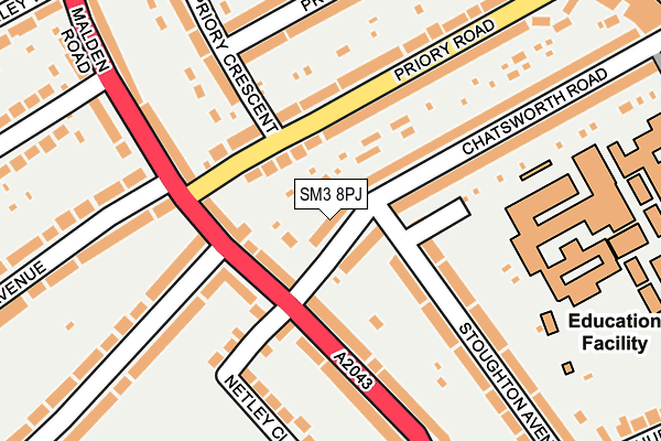 SM3 8PJ map - OS OpenMap – Local (Ordnance Survey)