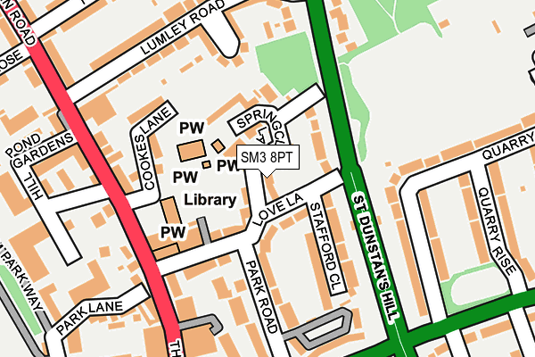 SM3 8PT map - OS OpenMap – Local (Ordnance Survey)