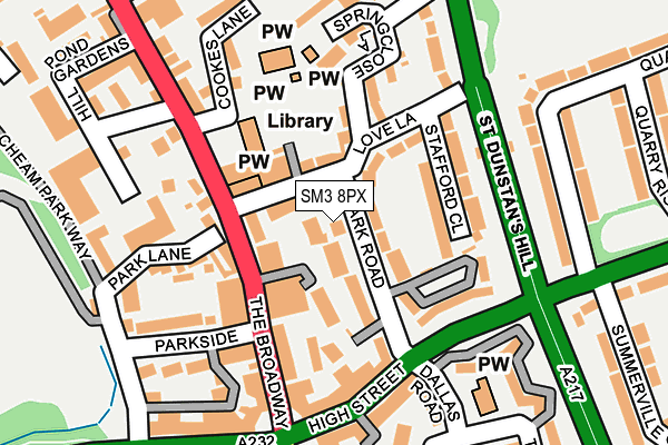 SM3 8PX map - OS OpenMap – Local (Ordnance Survey)