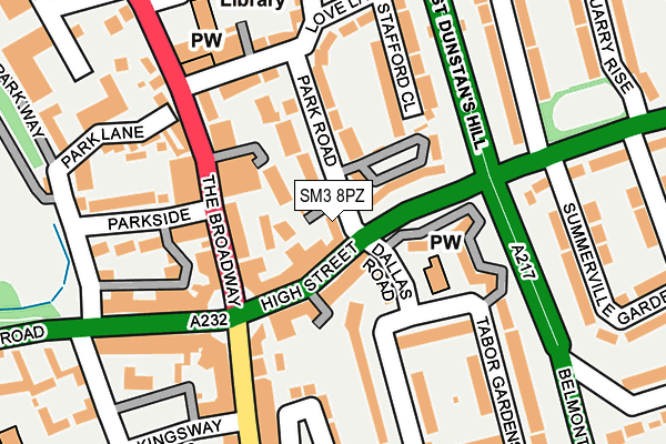 SM3 8PZ map - OS OpenMap – Local (Ordnance Survey)