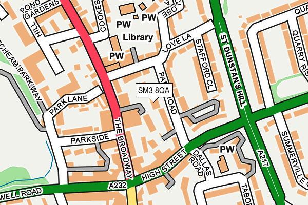 SM3 8QA map - OS OpenMap – Local (Ordnance Survey)