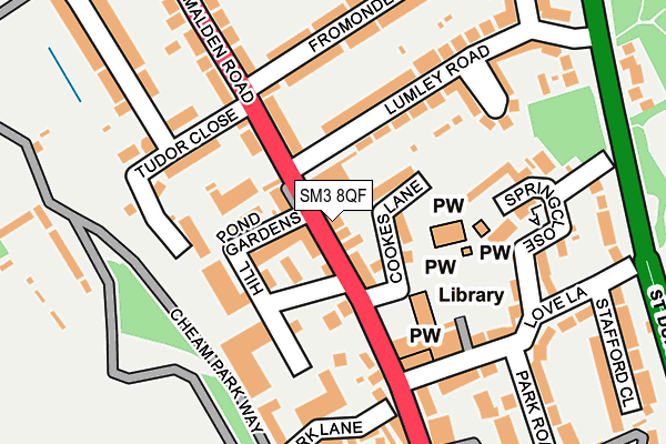 SM3 8QF map - OS OpenMap – Local (Ordnance Survey)