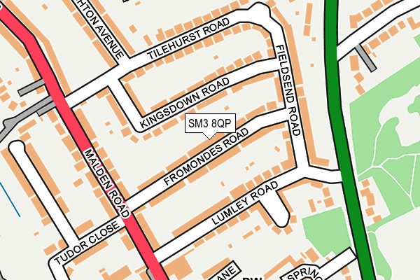 SM3 8QP map - OS OpenMap – Local (Ordnance Survey)