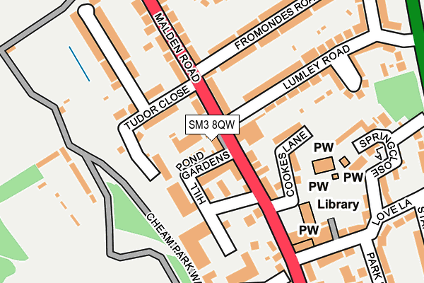 SM3 8QW map - OS OpenMap – Local (Ordnance Survey)