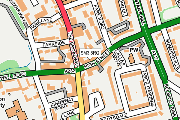 SM3 8RQ map - OS OpenMap – Local (Ordnance Survey)