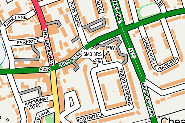 SM3 8RS map - OS OpenMap – Local (Ordnance Survey)