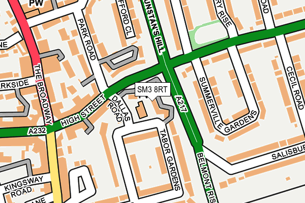 SM3 8RT map - OS OpenMap – Local (Ordnance Survey)