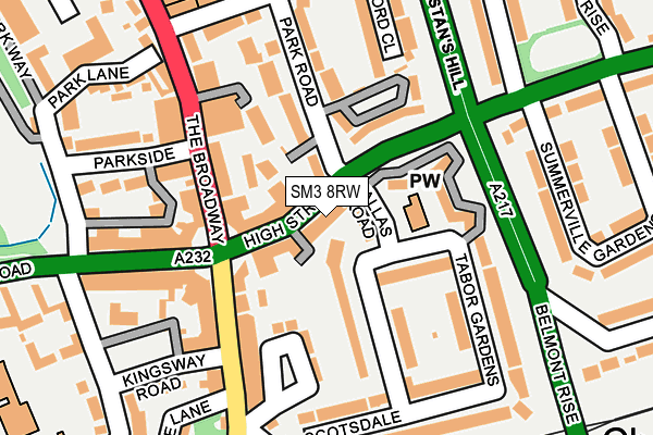 SM3 8RW map - OS OpenMap – Local (Ordnance Survey)