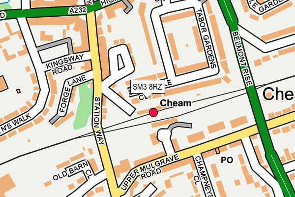 SM3 8RZ map - OS OpenMap – Local (Ordnance Survey)