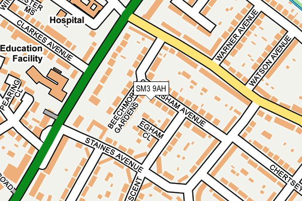 SM3 9AH map - OS OpenMap – Local (Ordnance Survey)