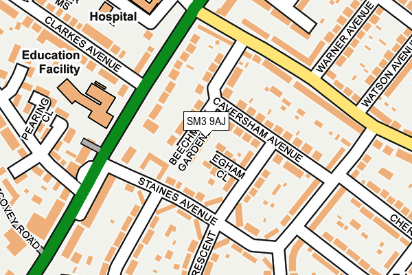 SM3 9AJ map - OS OpenMap – Local (Ordnance Survey)