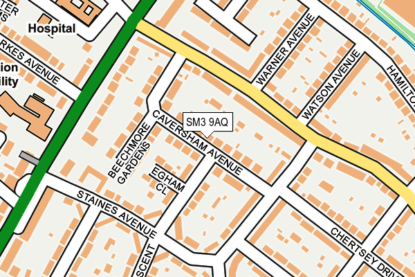 SM3 9AQ map - OS OpenMap – Local (Ordnance Survey)