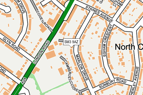 SM3 9AZ map - OS OpenMap – Local (Ordnance Survey)