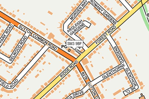 SM3 9BF map - OS OpenMap – Local (Ordnance Survey)