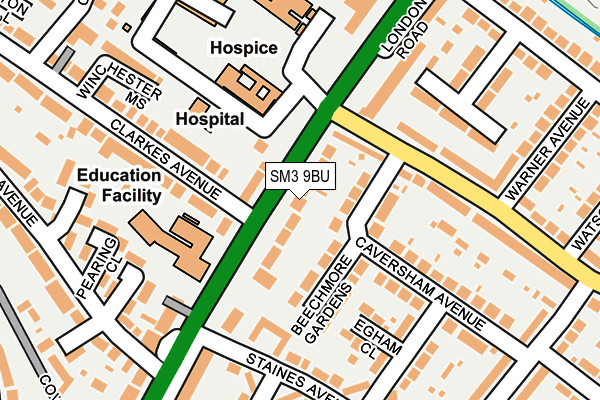 SM3 9BU map - OS OpenMap – Local (Ordnance Survey)