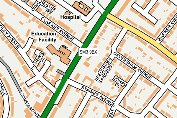SM3 9BX map - OS OpenMap – Local (Ordnance Survey)