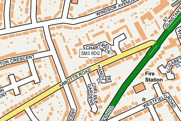 SM3 9DG map - OS OpenMap – Local (Ordnance Survey)