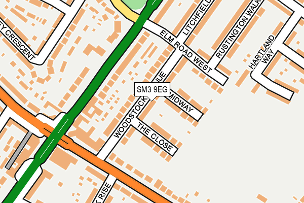 SM3 9EG map - OS OpenMap – Local (Ordnance Survey)