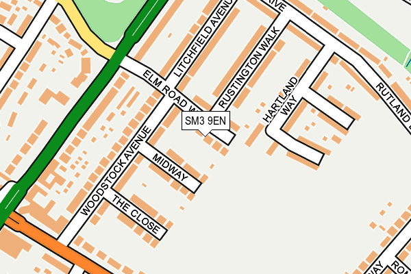 SM3 9EN map - OS OpenMap – Local (Ordnance Survey)