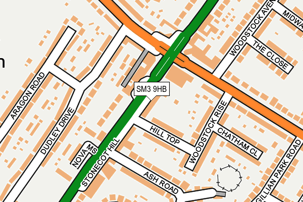 SM3 9HB map - OS OpenMap – Local (Ordnance Survey)