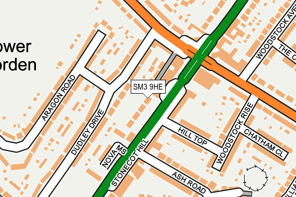 SM3 9HE map - OS OpenMap – Local (Ordnance Survey)