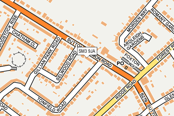 SM3 9JA map - OS OpenMap – Local (Ordnance Survey)