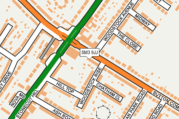 SM3 9JJ map - OS OpenMap – Local (Ordnance Survey)