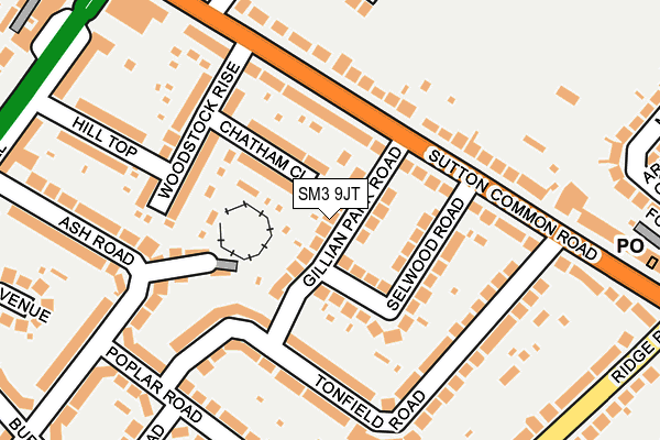 SM3 9JT map - OS OpenMap – Local (Ordnance Survey)