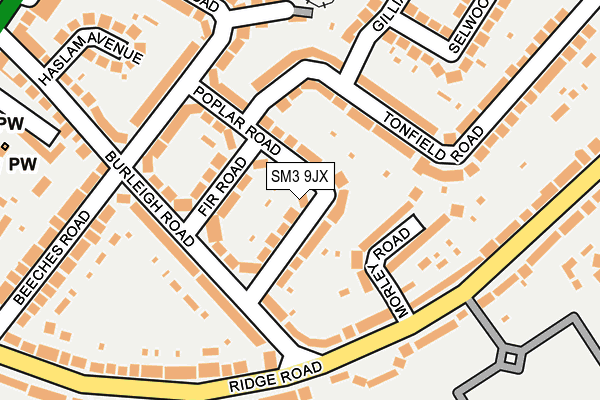 SM3 9JX map - OS OpenMap – Local (Ordnance Survey)