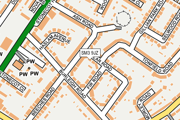 SM3 9JZ map - OS OpenMap – Local (Ordnance Survey)