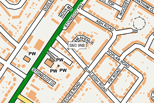 SM3 9NB map - OS OpenMap – Local (Ordnance Survey)