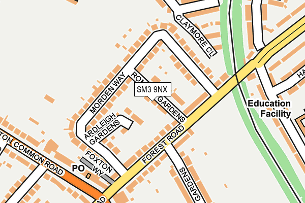 SM3 9NX map - OS OpenMap – Local (Ordnance Survey)