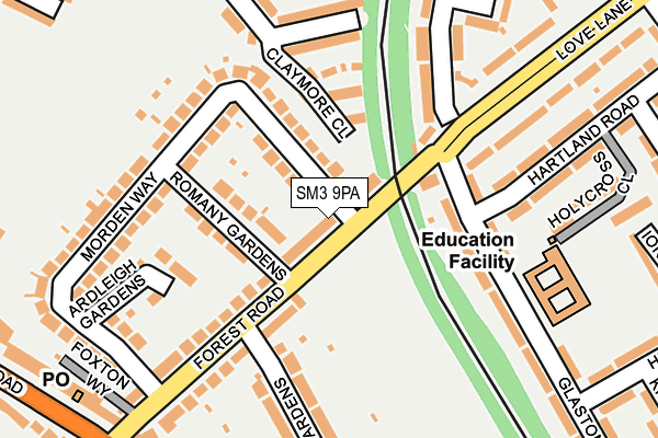 SM3 9PA map - OS OpenMap – Local (Ordnance Survey)