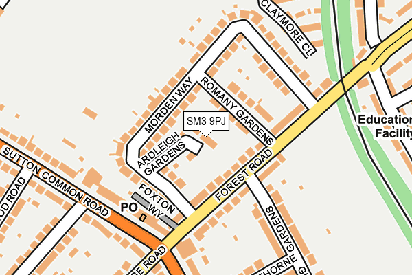 SM3 9PJ map - OS OpenMap – Local (Ordnance Survey)