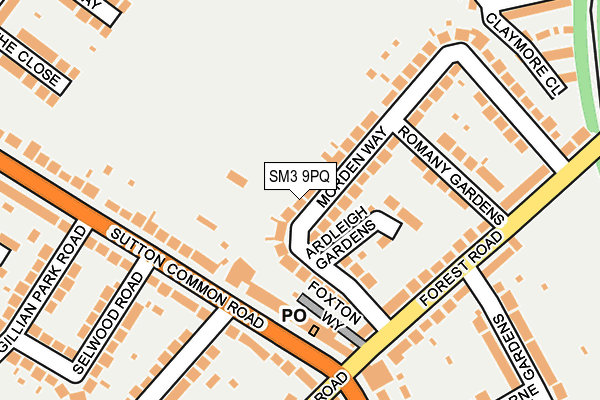 SM3 9PQ map - OS OpenMap – Local (Ordnance Survey)