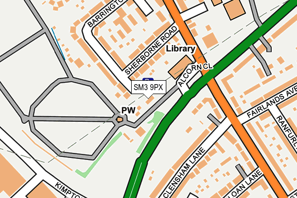 SM3 9PX map - OS OpenMap – Local (Ordnance Survey)