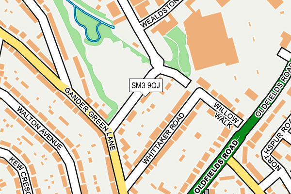 SM3 9QJ map - OS OpenMap – Local (Ordnance Survey)