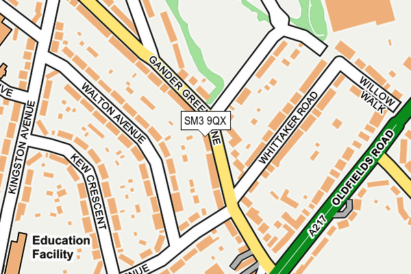 SM3 9QX map - OS OpenMap – Local (Ordnance Survey)