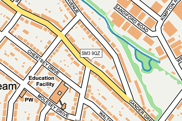 SM3 9QZ map - OS OpenMap – Local (Ordnance Survey)