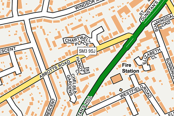 SM3 9SJ map - OS OpenMap – Local (Ordnance Survey)